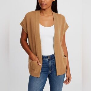 27 Miles Malibu Clark Camel Cashmere Wool Sleeveless Open Cardigan Vest XS